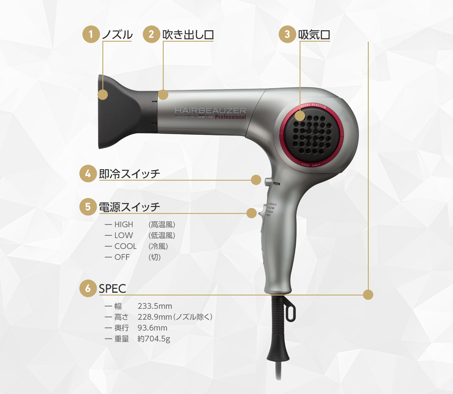 ヘアビューザー 2D Plusは即冷スイッチを活用して冷風と温風を交互にお使いください